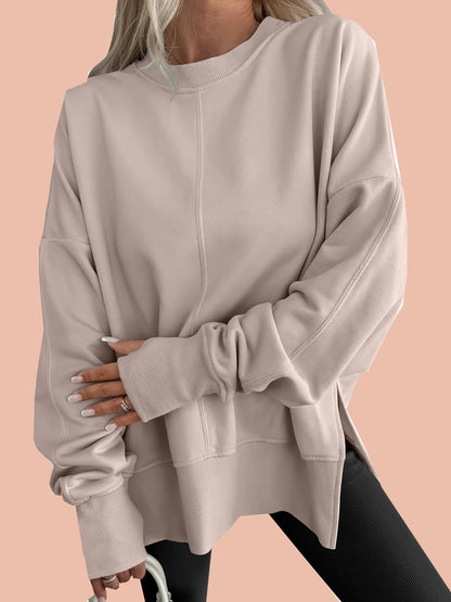 Women's Oversized Thumbhole Long Sleeve Side Slit Sweatshirt