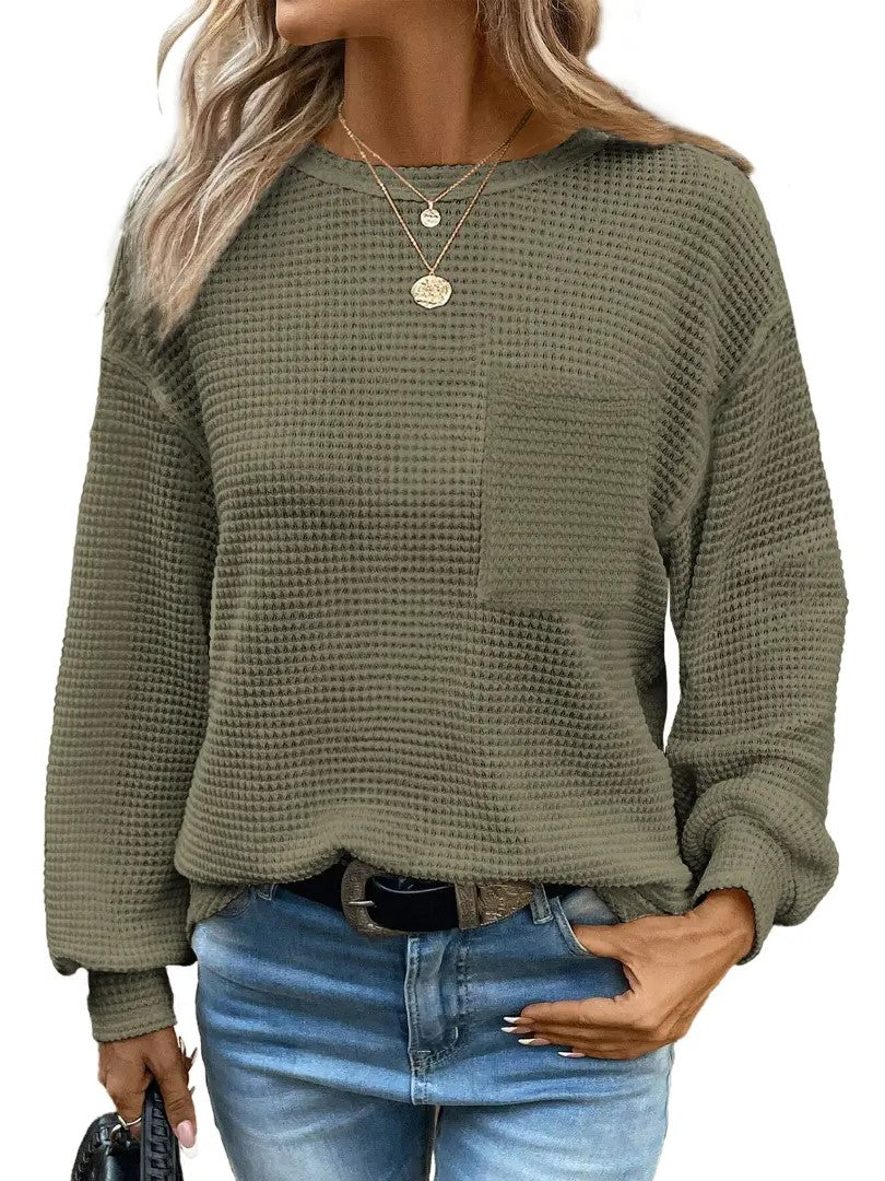 Women's Drop Shoulder Waffle Pullover