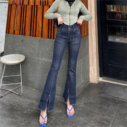 Split Bootcut Frayed Jeans