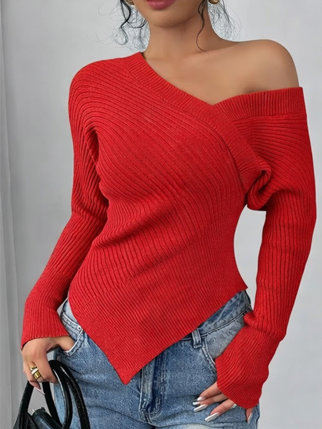 Women's Asymmetrical One-Shoulder Knitted Top