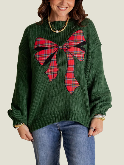 Women's Plaid Bow Sweater