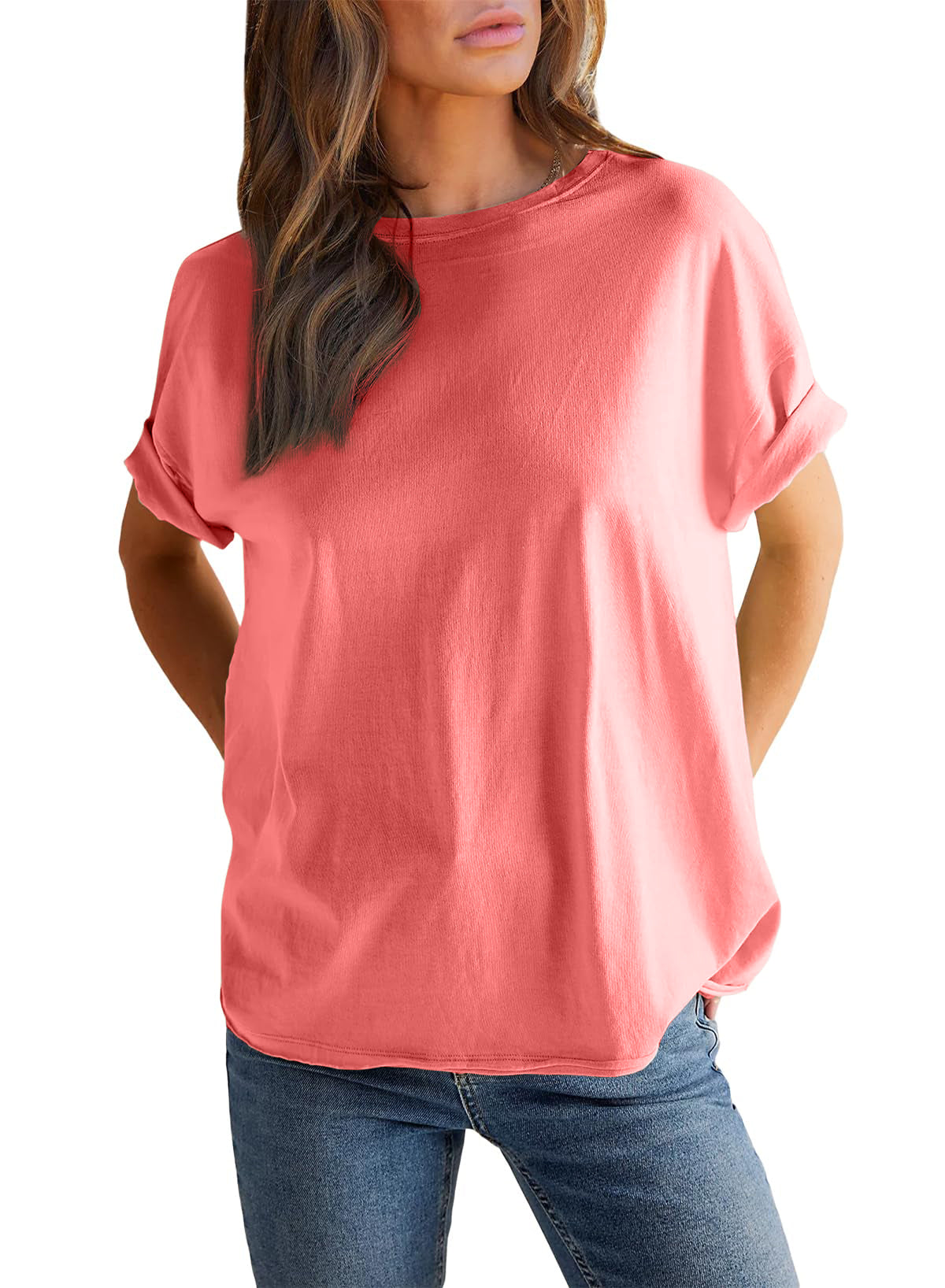 Women's Solid Color Round Neck Short Sleeve T-shirt