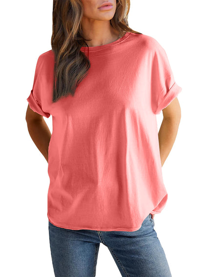 Women's Solid Color Round Neck Short Sleeve T-shirt
