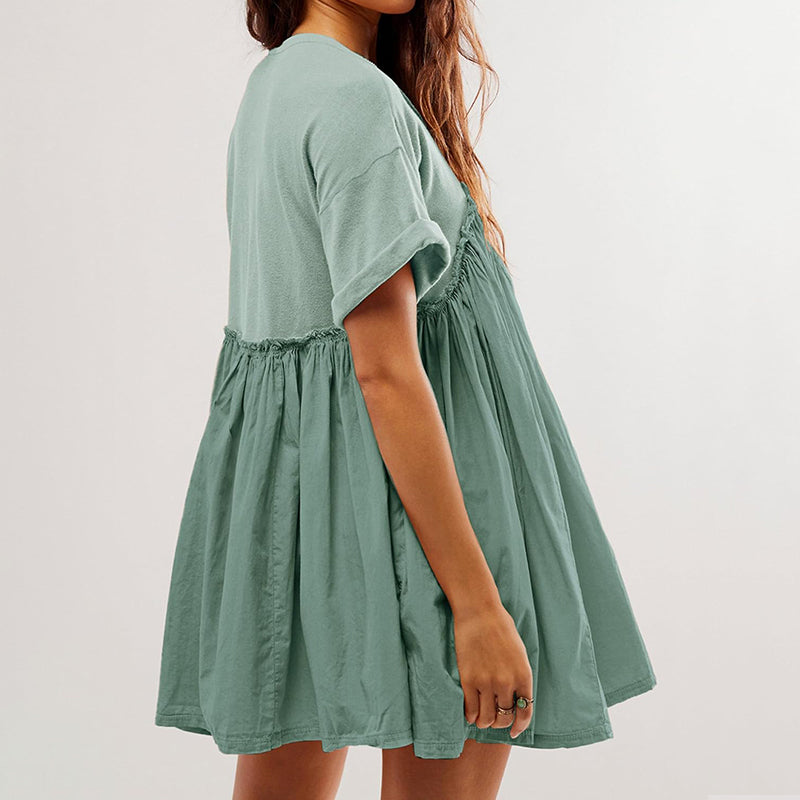 Women's Summer Pleated Babydoll Dress with Pockets