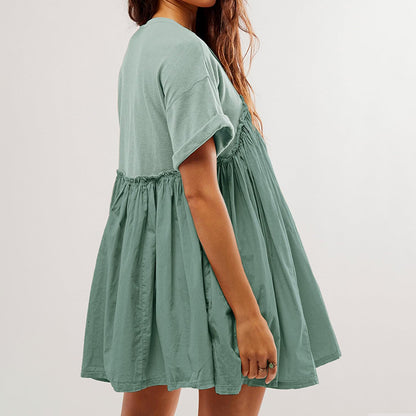 Women's Summer Pleated Babydoll Dress with Pockets