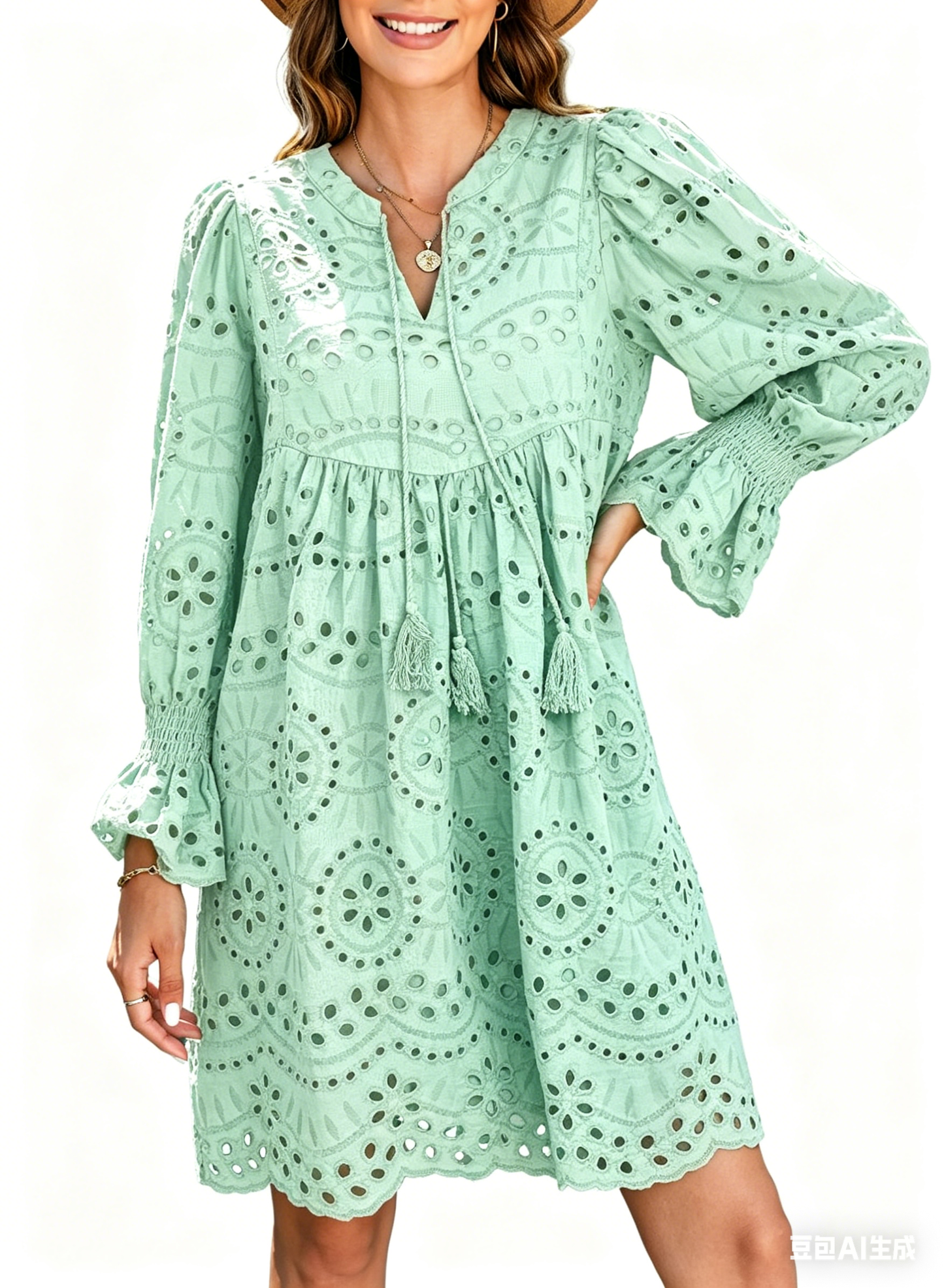 Women's Boho Hollow Out Long Sleeve Dress