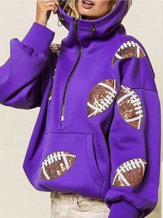 Sparkly Football Pocket Half Zip Pullover