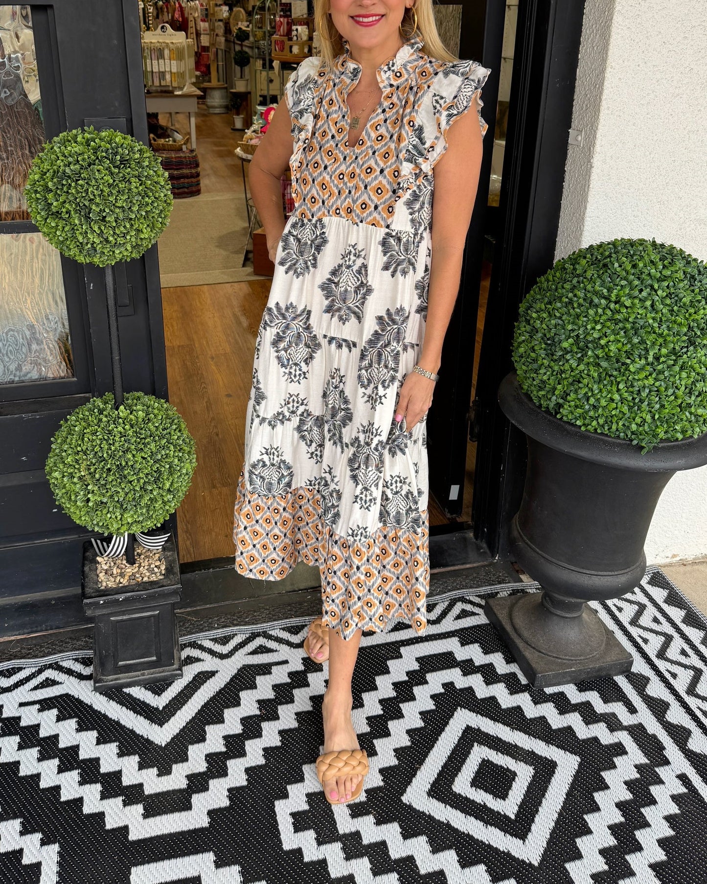 Casual Printed Ruffle Sleeve Dress