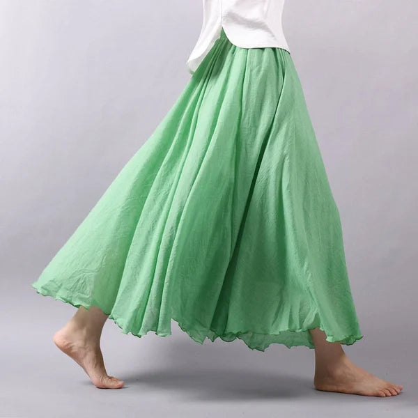 SOLID COLOR NATIONAL STYLE COTTON LINEN SKIRT
