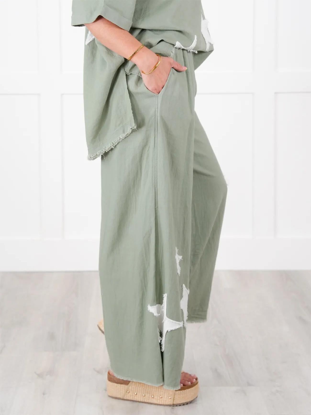 Women's Casual Star Patch Two Piece Set