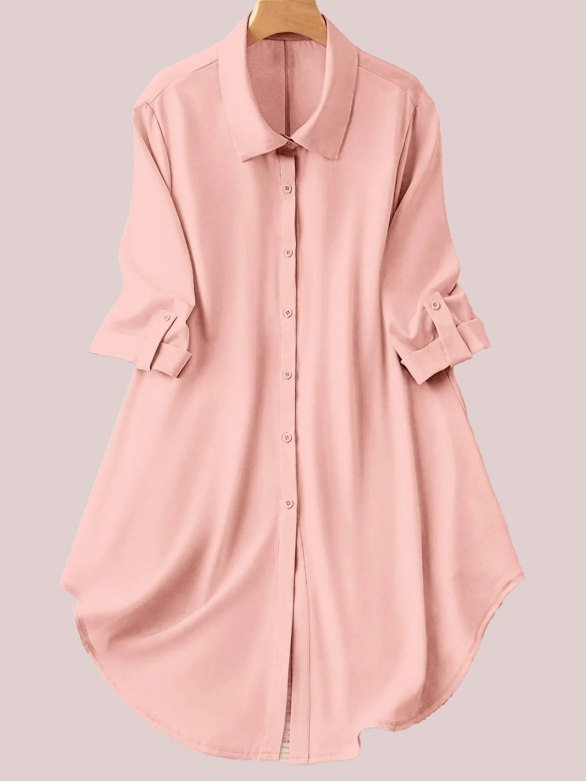 Women's Plus Size Roll Tab Sleeve Curved Hem Longline Shirt