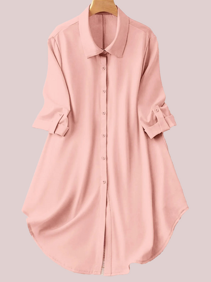 Women's Plus Size Roll Tab Sleeve Curved Hem Longline Shirt