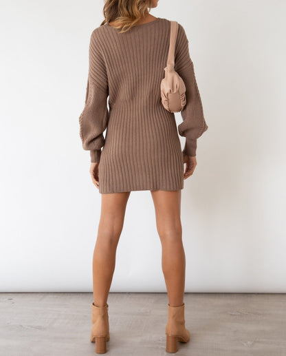 Women's Sexy V-Neck Sweater Package Hip Skirt