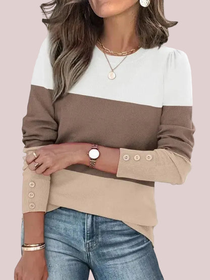 Women's Fall Button‑Cuff Knit Pullover Top