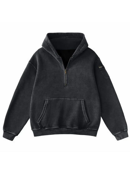 Vintage Half‑Zip Pocket Hoodie