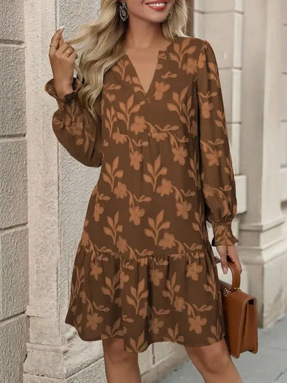 Women's Floral Casual Long sleeve Shift Mini Dress