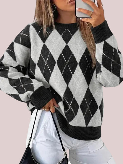 Women's Oversized Argyle Plaid Sweater