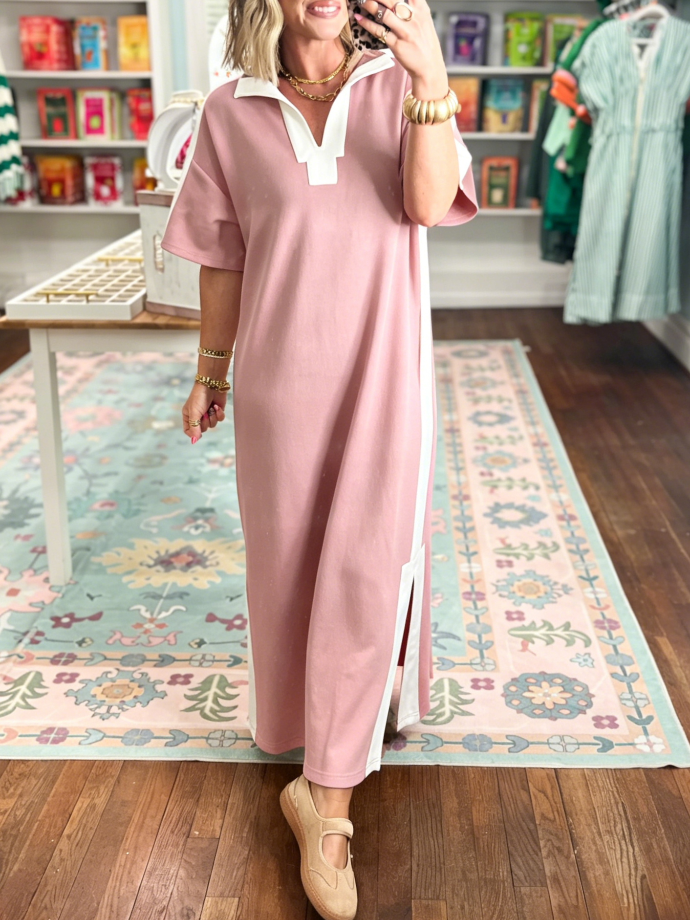 Women's Color Block V-Neck Slit Maxi Dress