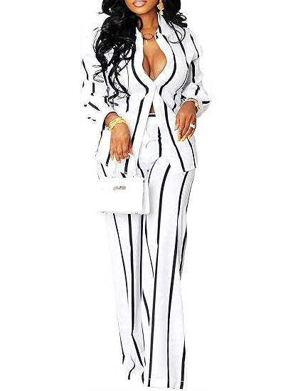 Women's Casual Striped Long Sleeve Two Piece Outfit