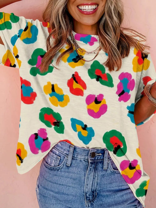 Women's Colorful Leopard Print Short Sleeve T-Shirt
