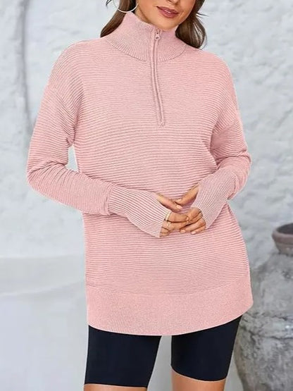 Women's Textured Half‑Zip Collared Top With Thumb Holes