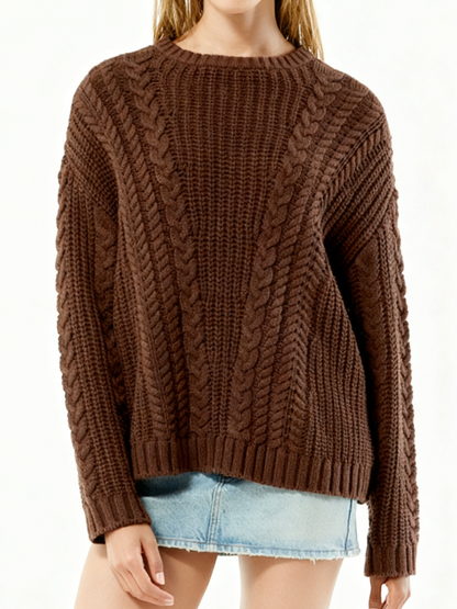 Women's Crew Neck Cable Knit Sweater