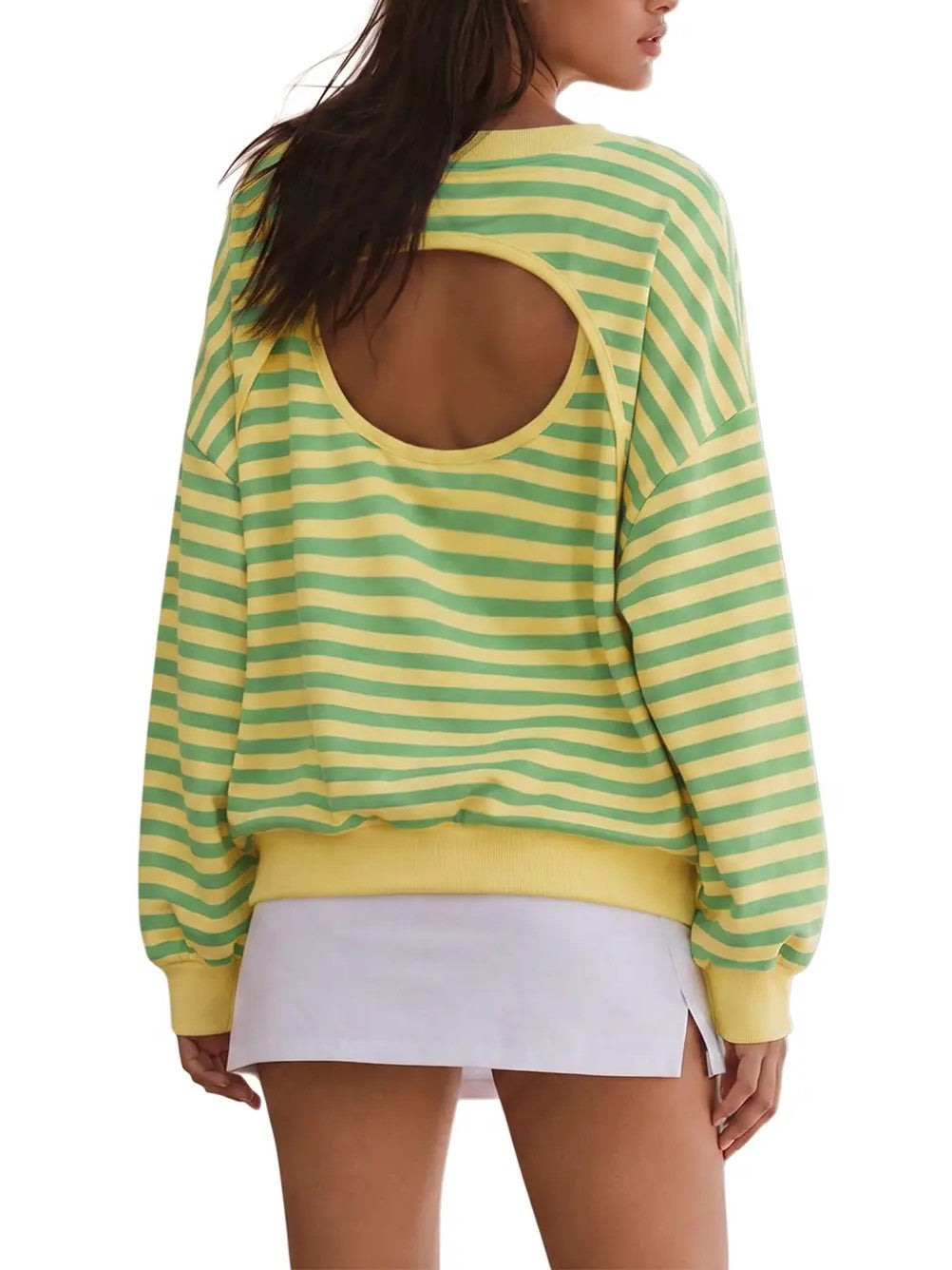 Women's Fall Striped Back Cutout Oversized Sweatshirt