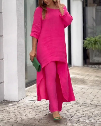 Solid Color Casual Two Piece Suit