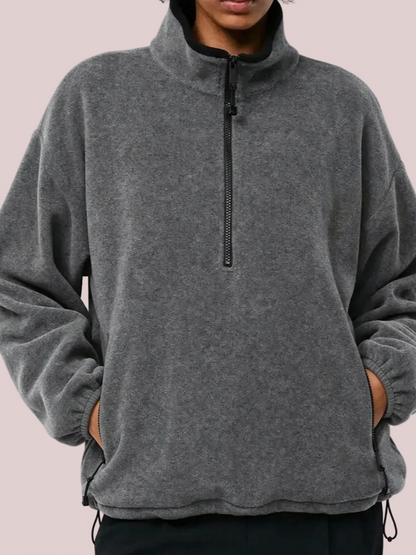 Women's Contrast Trim Stand Collar Fleece Pullover