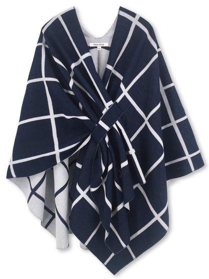 Women's Windowpane Reversible Capes Cardigan Shawls