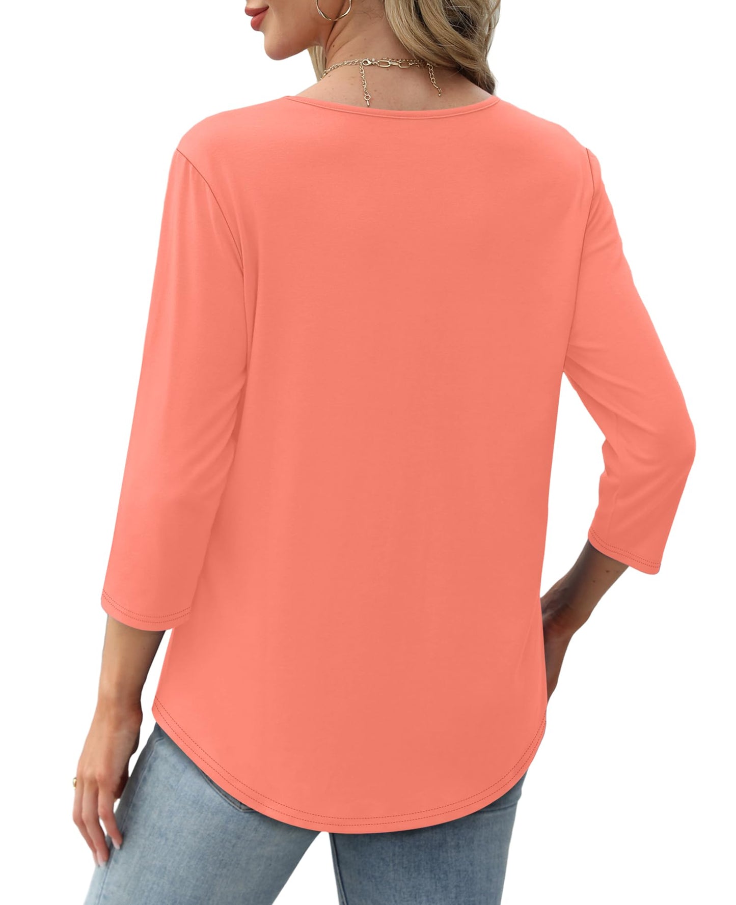 Women's 3/4 Length Sleeve Crewneck Casual Pleated Tunic Tops