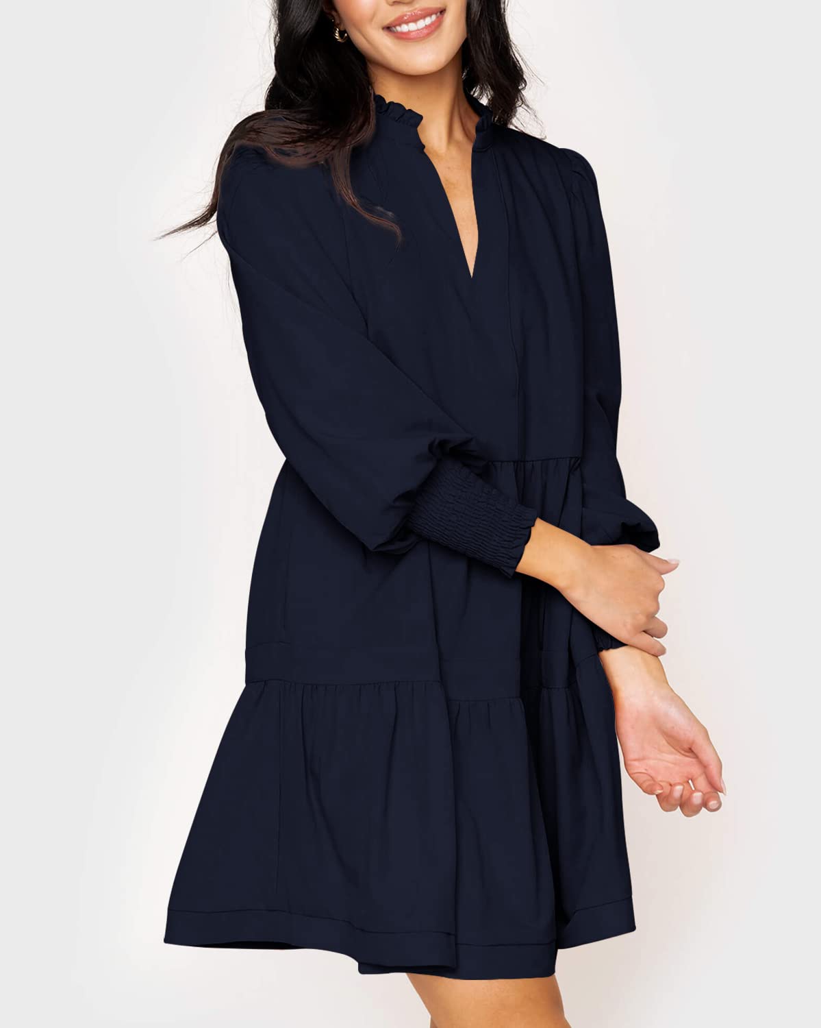 Women's V-Neck Long Sleeve Ruffle Tiered Dress