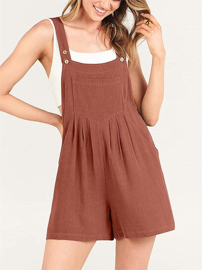 Button Adjustable Big Pocket Short Romper