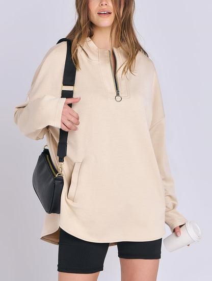 Women's Quarter Zip Oversized Tunic Hoodie