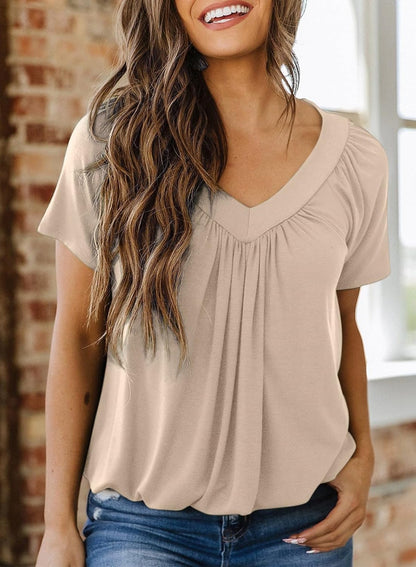 Women's Soft V-Neck Basic Short Sleeve Top
