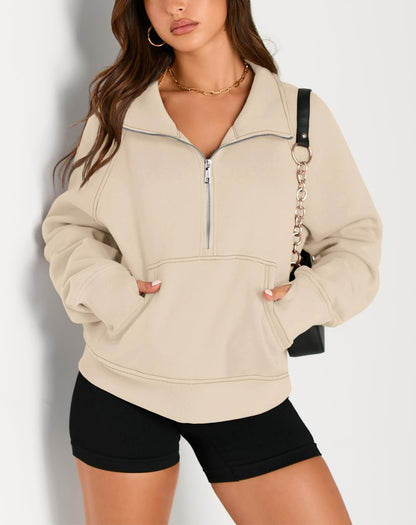 Women's Half Zip Cropped Sweatshirt With Thumb Holes