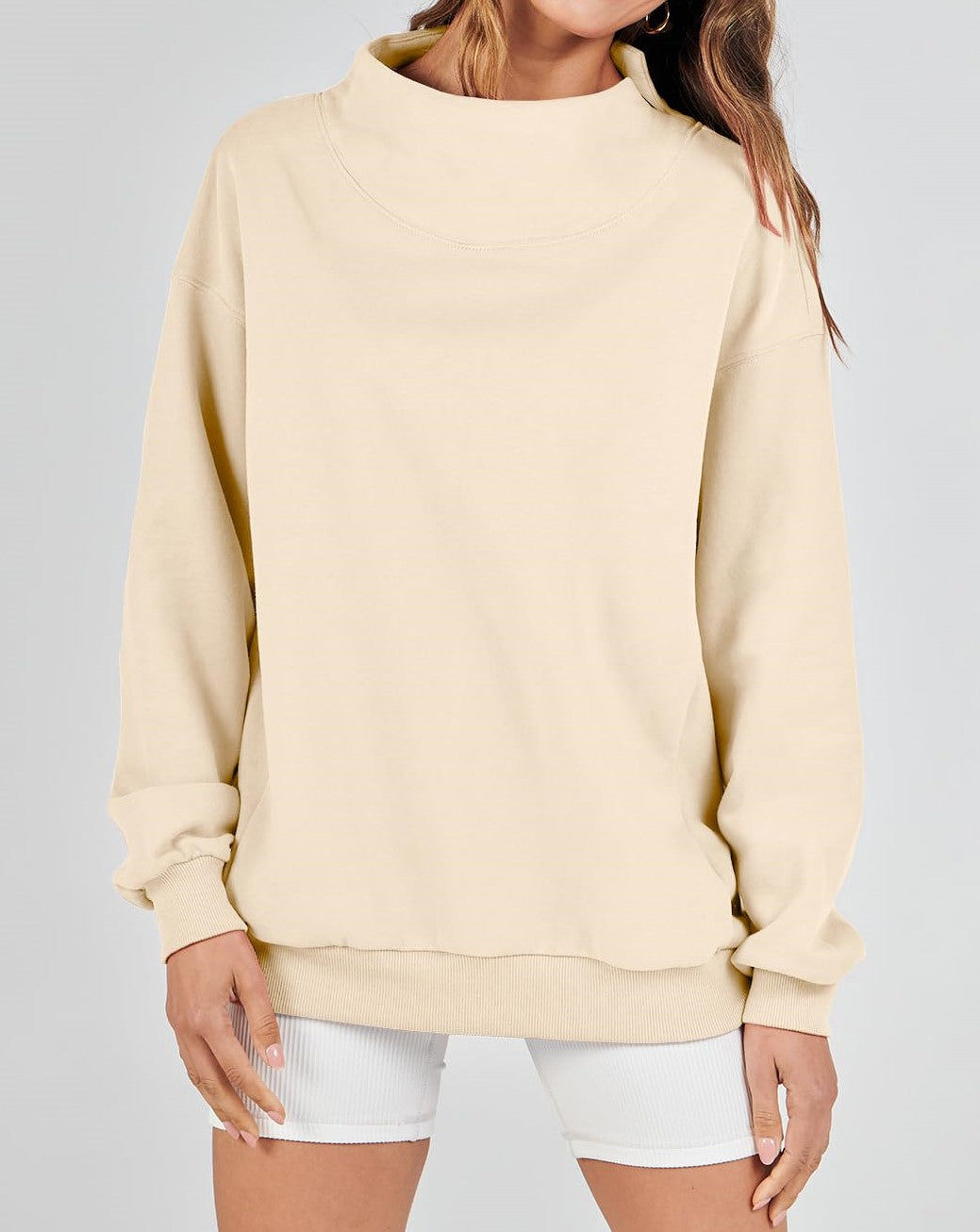 Women's Slit Mock Neck Oversized Sweatshirt