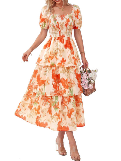 Women's Vacation Style Floral Print Square Neck Dress