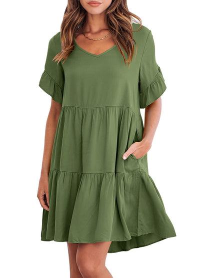 Casual Ruffle A-Line Flowy Mini Beach Dress