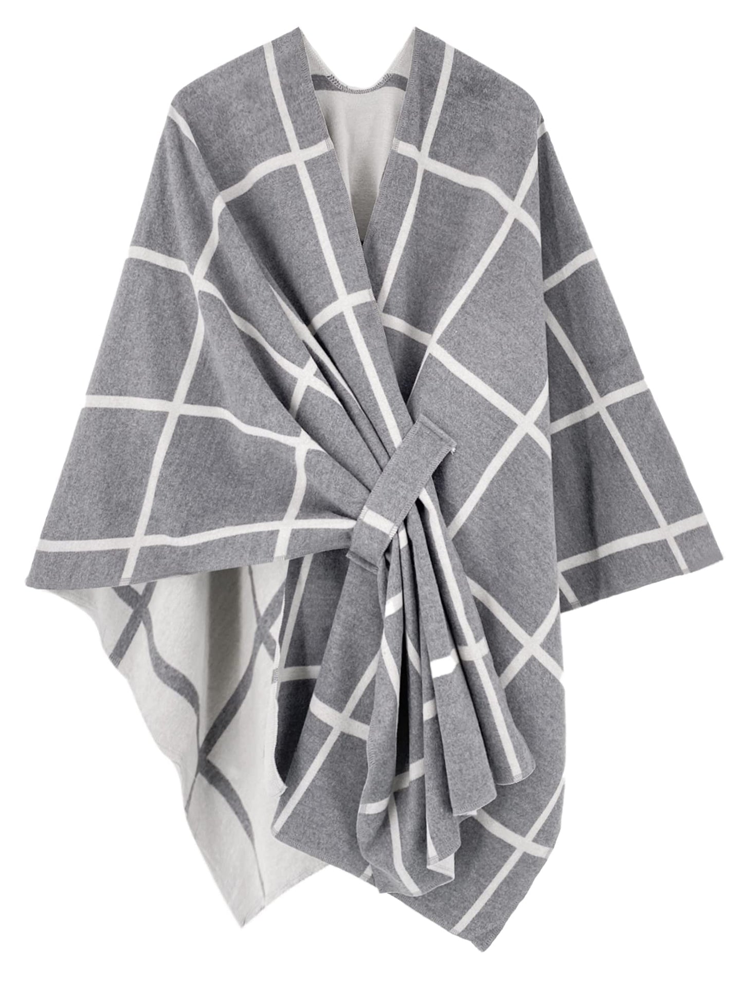 Women's Windowpane Reversible Capes Cardigan Shawls