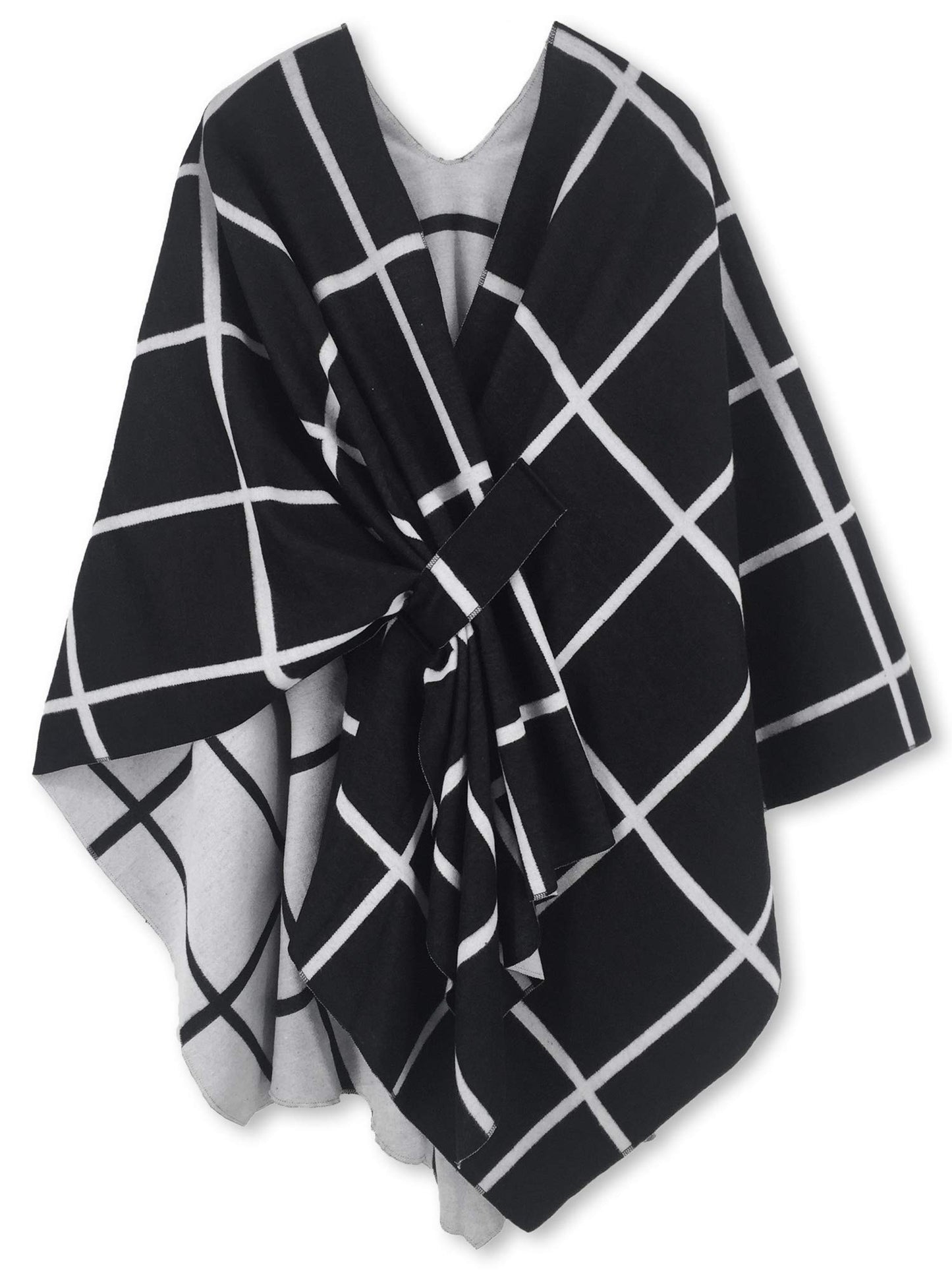 Women's Windowpane Reversible Capes Cardigan Shawls