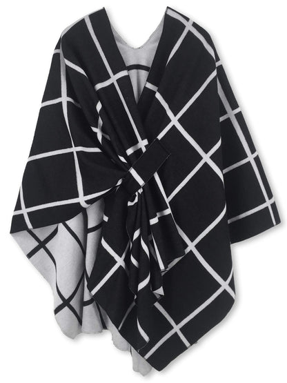 Women's Windowpane Reversible Capes Cardigan Shawls