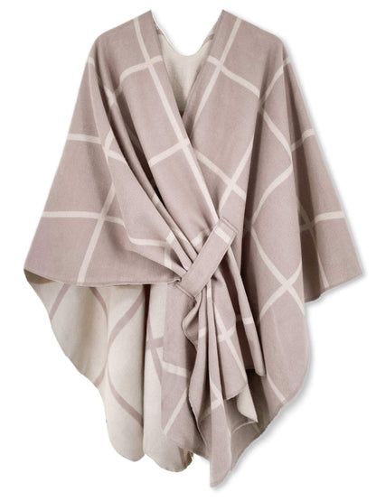 Women's Windowpane Reversible Capes Cardigan Shawls
