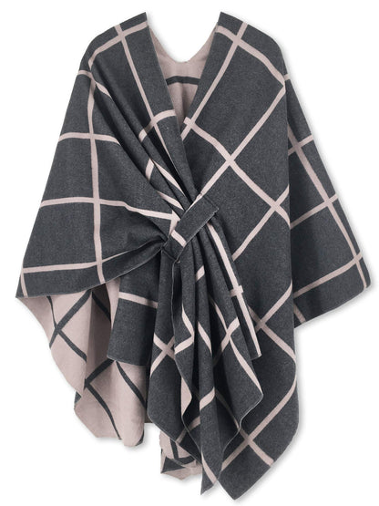 Women's Windowpane Reversible Capes Cardigan Shawls
