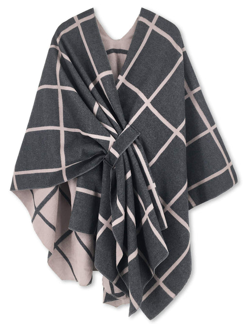 Women's Windowpane Reversible Capes Cardigan Shawls