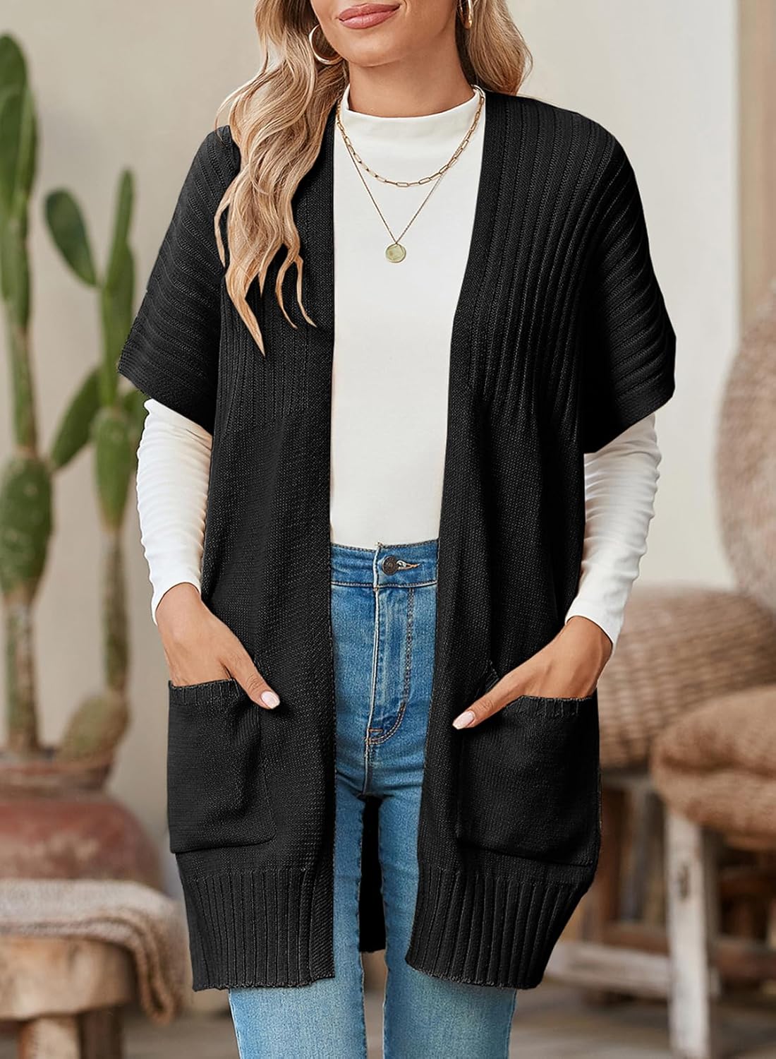 Women's Lightweight Short Sleeve Knitted Cardigan