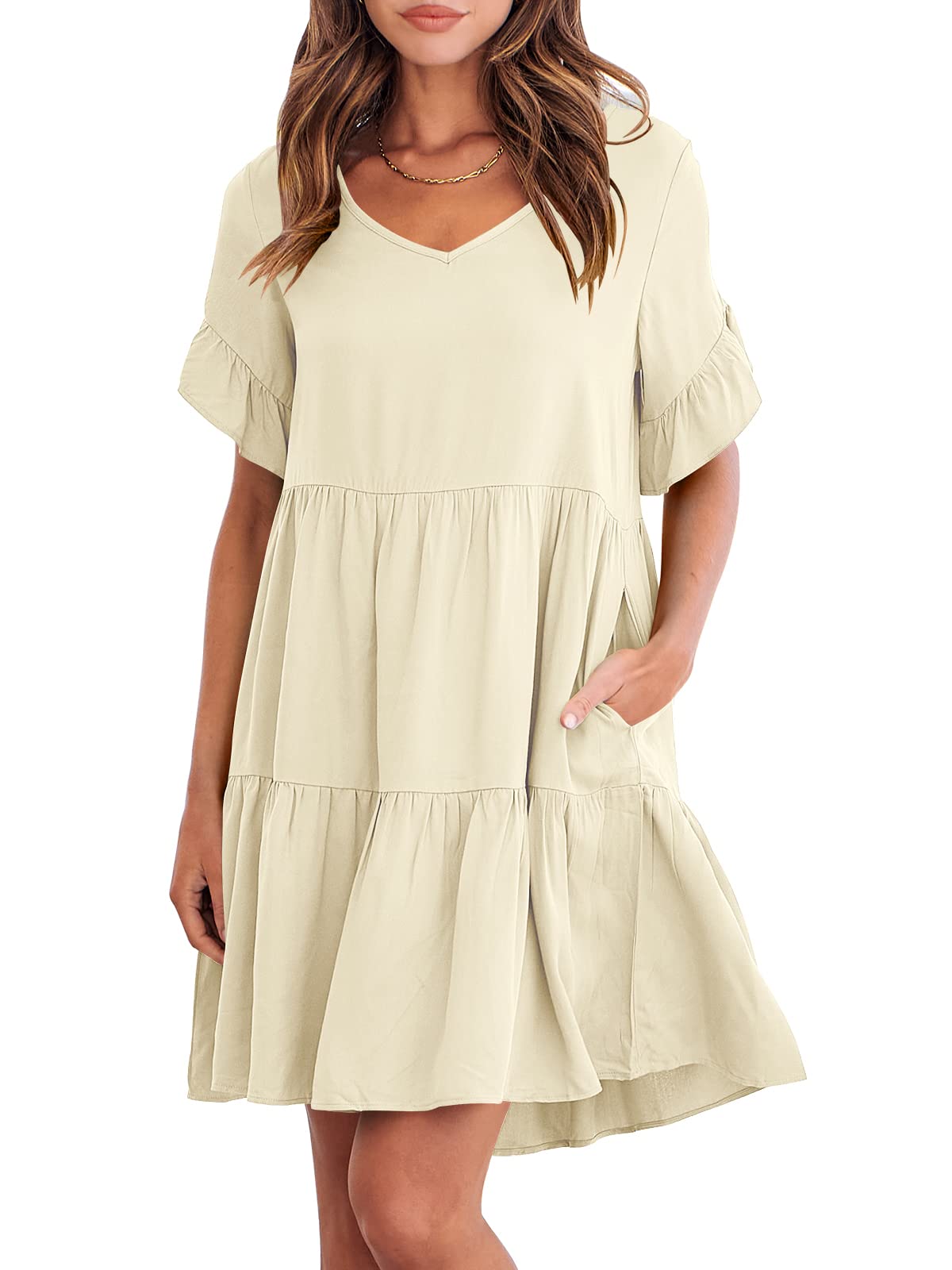 Casual Ruffle A-Line Flowy Mini Beach Dress