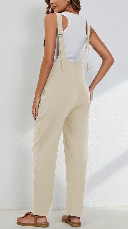 Women's Adjustable Straps Button Up Jumpsuit