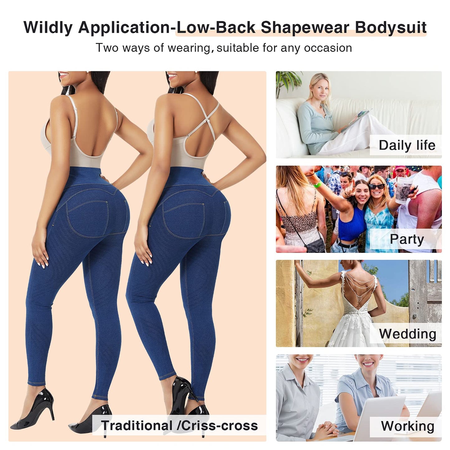 U-plunge Shapewear Low-back Bodysuit for Women