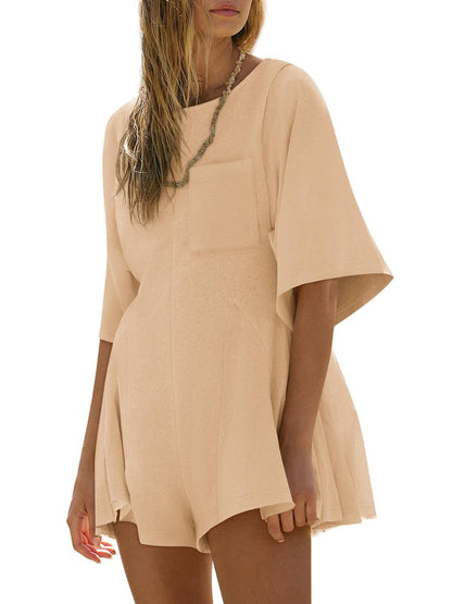 Women‘s Casual Short Sleeve Romper With Pockets